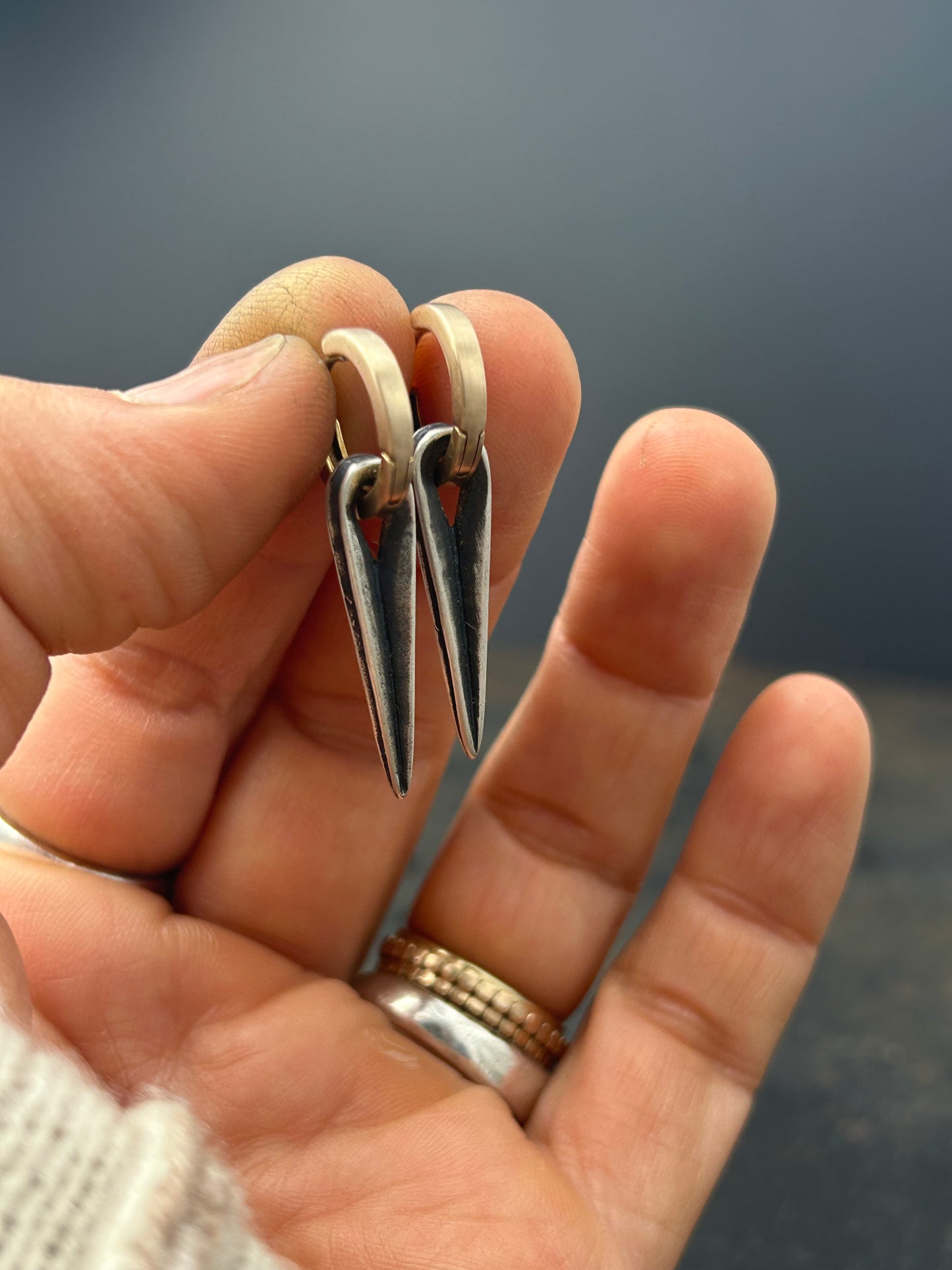 Bronze Huggie Hopps with Sterling Silver Spikes