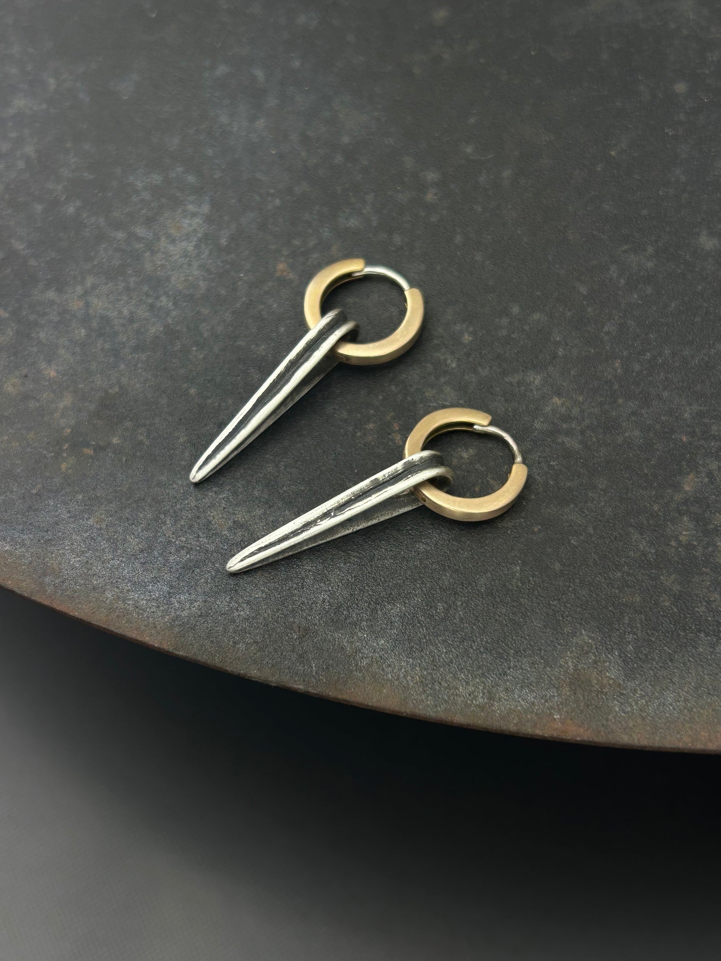 Bronze Huggie Hopps with Sterling Silver Spikes