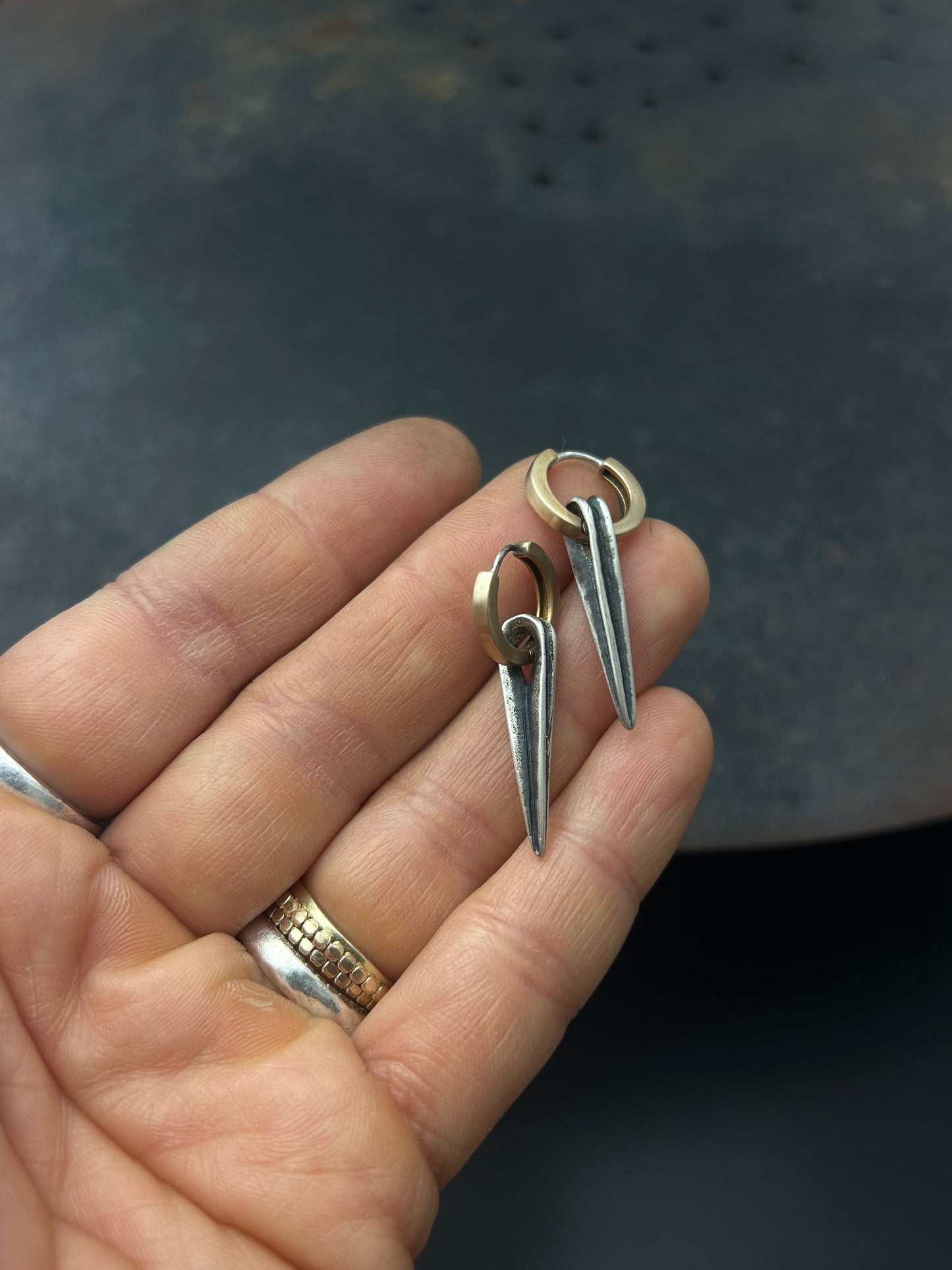 Bronze Huggie Hopps with Sterling Silver Spikes