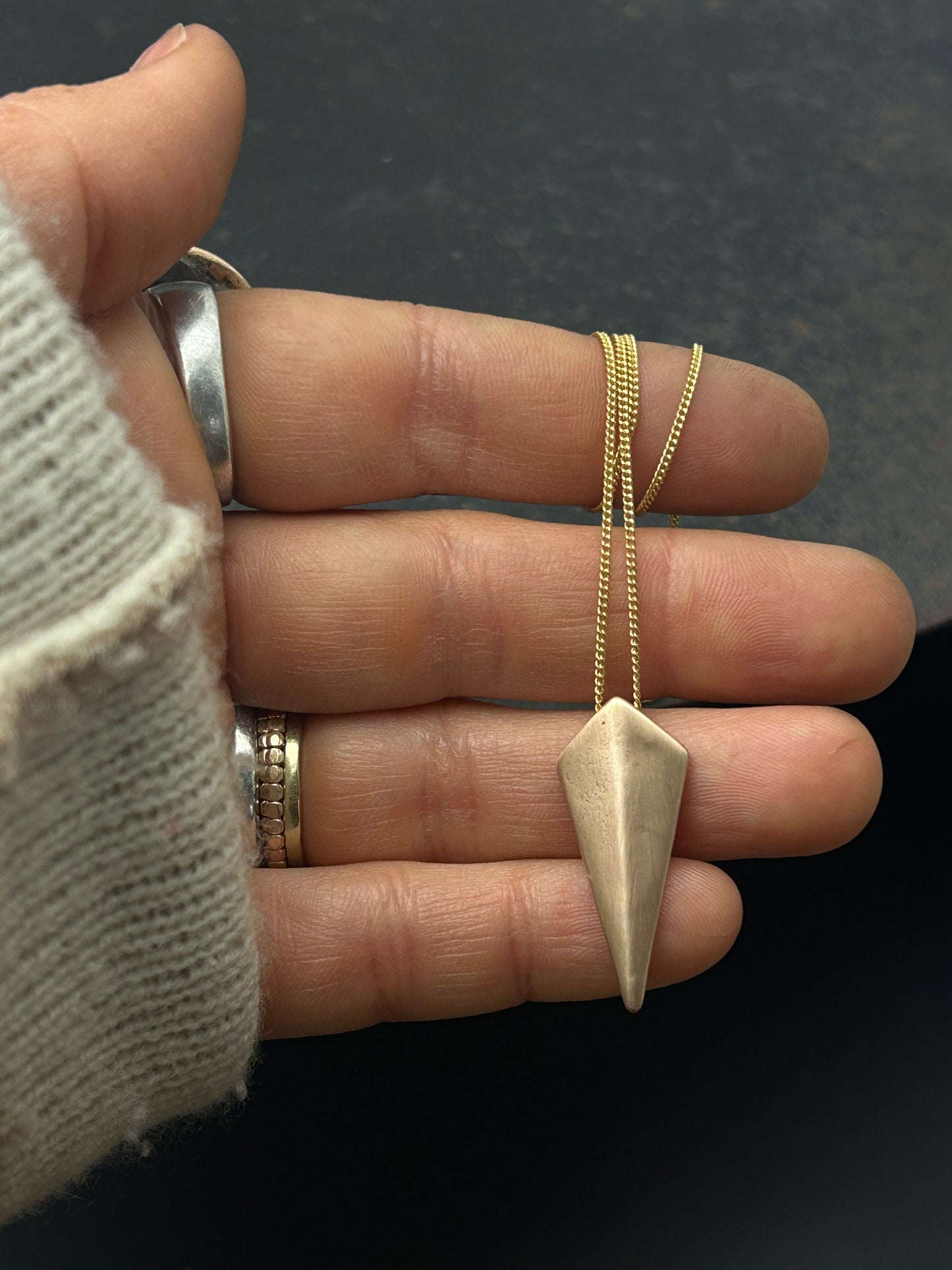 Bronze Shield Necklace with Gold Filled Chain