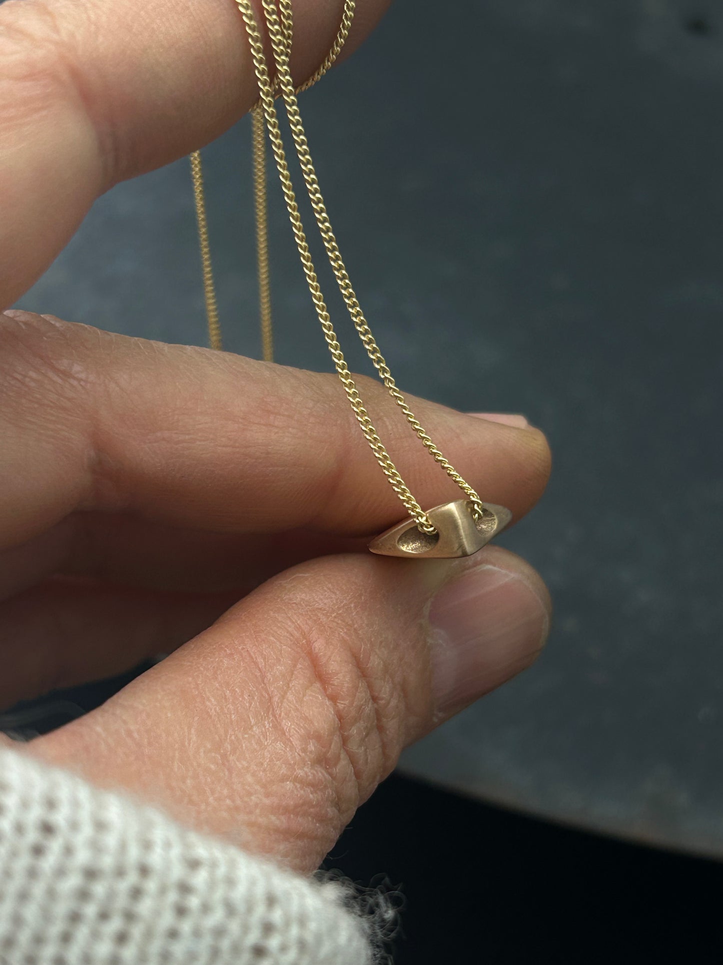 Bronze Shield Necklace with Gold Filled Chain
