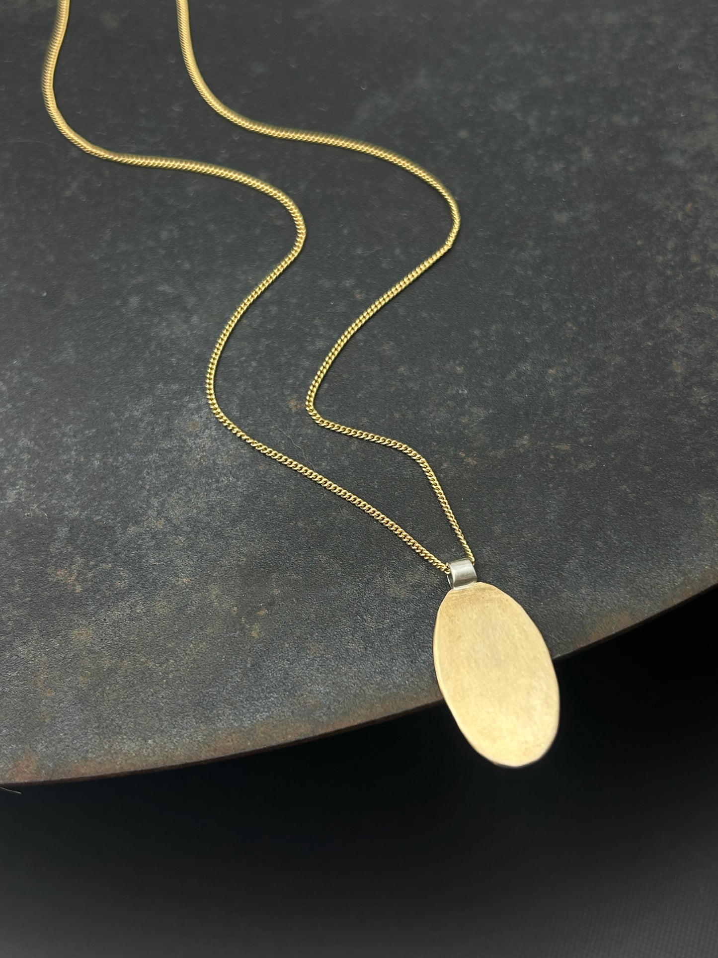 Brass Oval Necklace with Gold Filled Chain