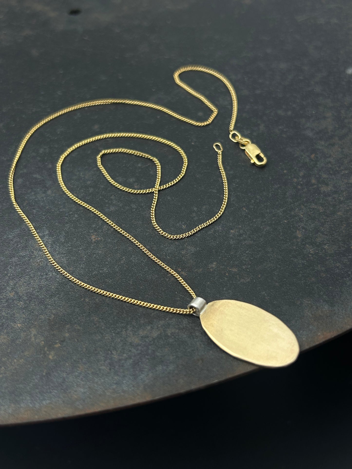Brass Oval Necklace with Gold Filled Chain