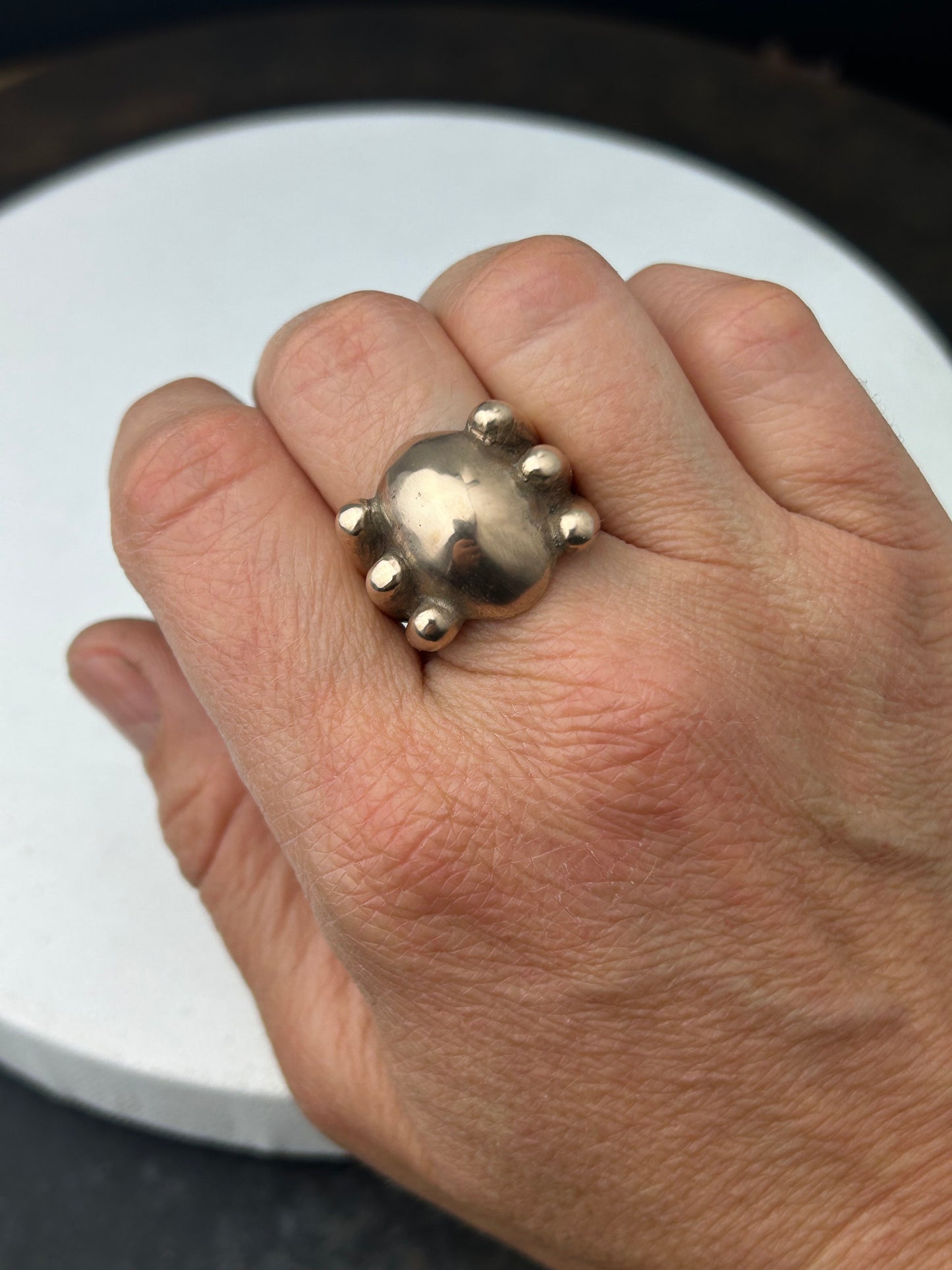 Oval Statement Ring Framed by 6 Circles