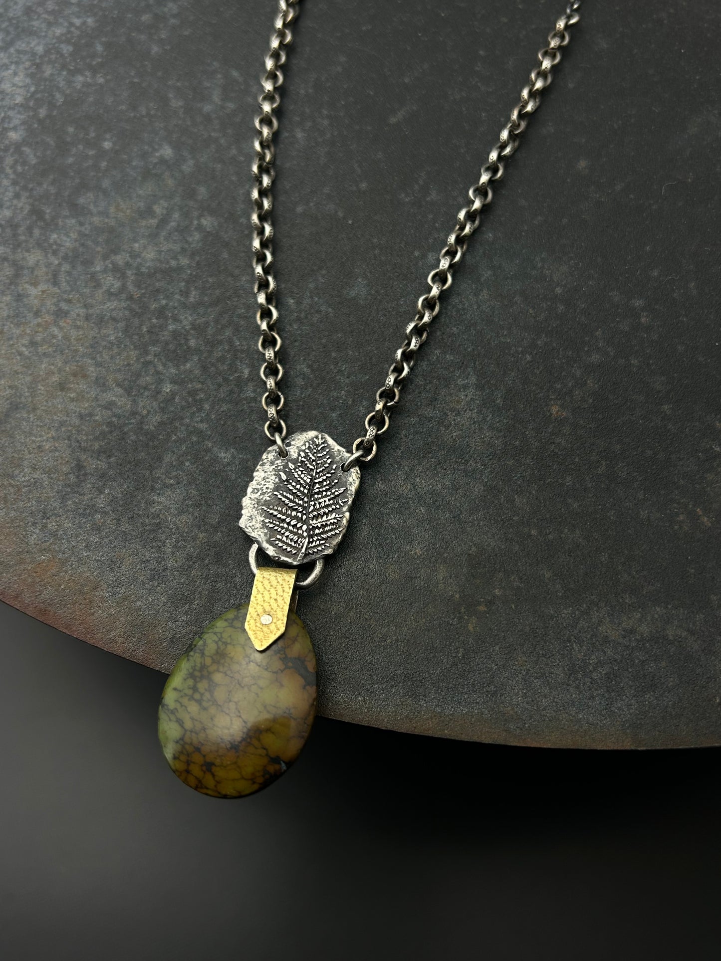 Sterling Silver Fern Necklace with Turquoise Pendant