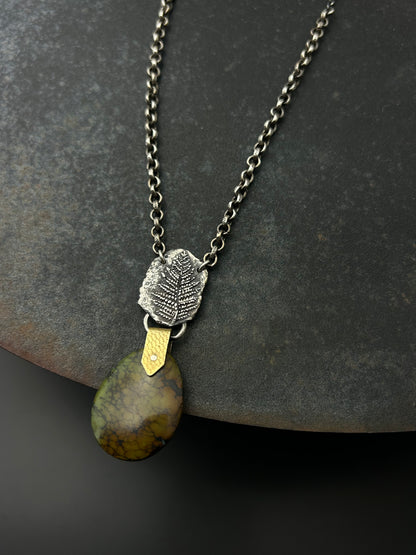 Sterling Silver Fern Necklace with Turquoise Pendant
