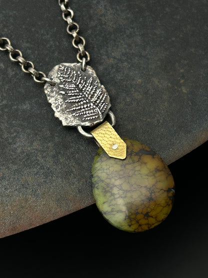 Sterling Silver Fern Necklace with Turquoise Pendant