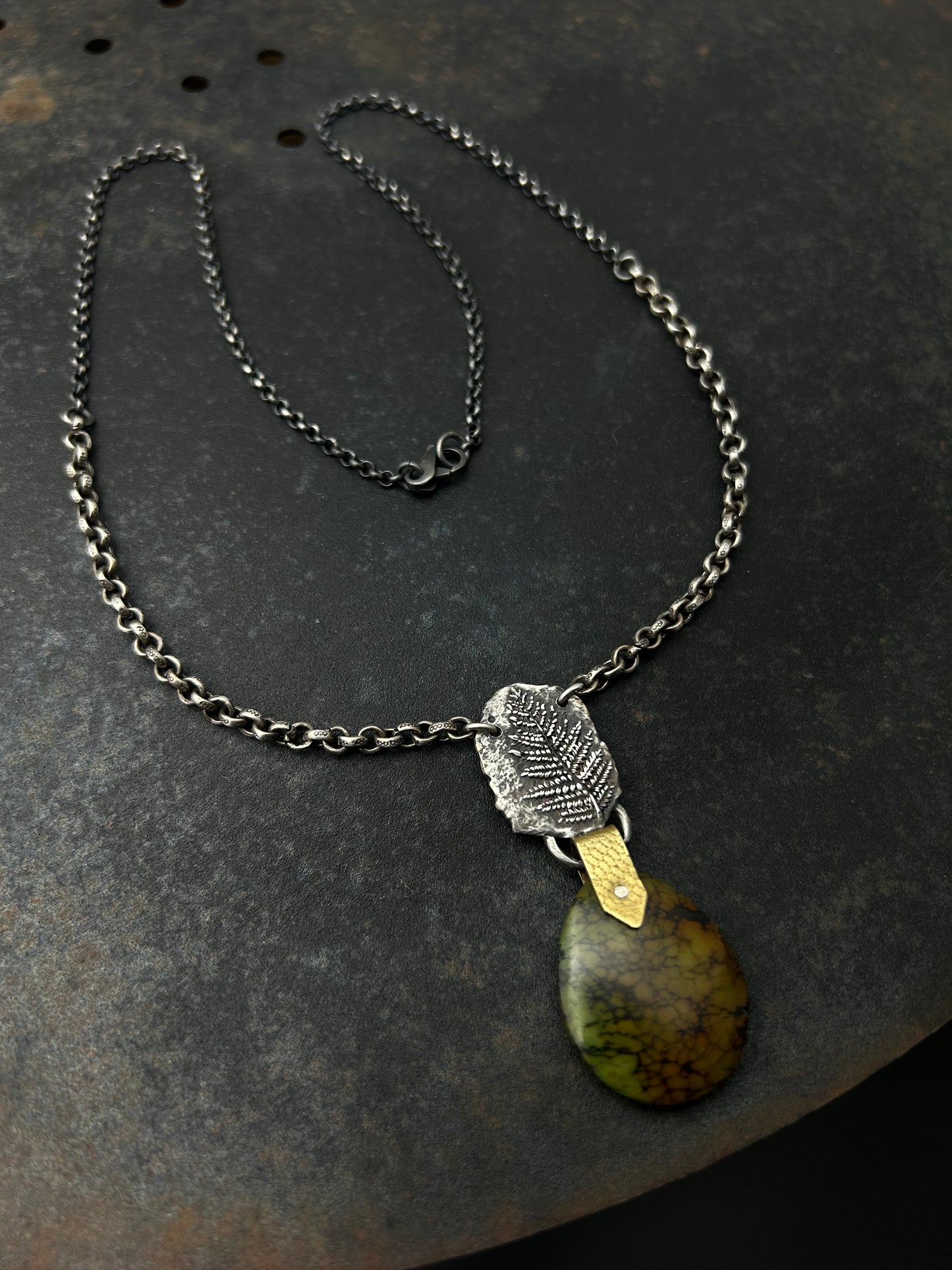 Sterling Silver Fern Necklace with Turquoise Pendant