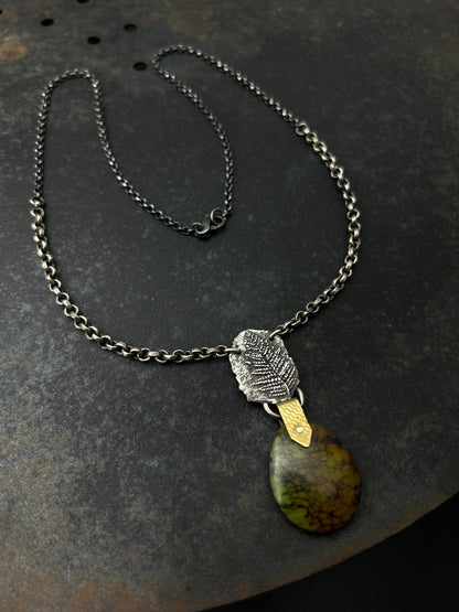 Sterling Silver Fern Necklace with Turquoise Pendant