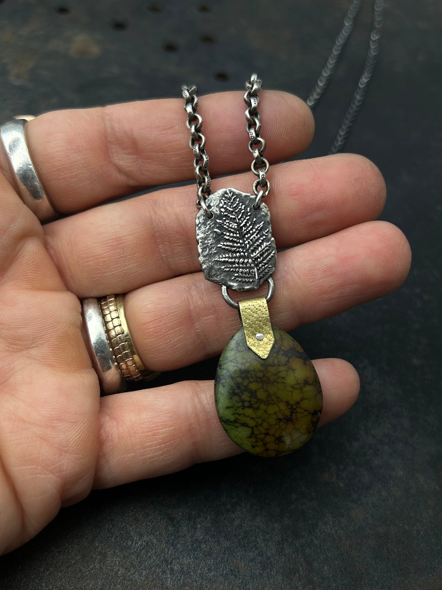Sterling Silver Fern Necklace with Turquoise Pendant