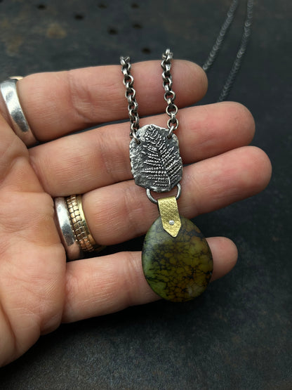 Sterling Silver Fern Necklace with Turquoise Pendant