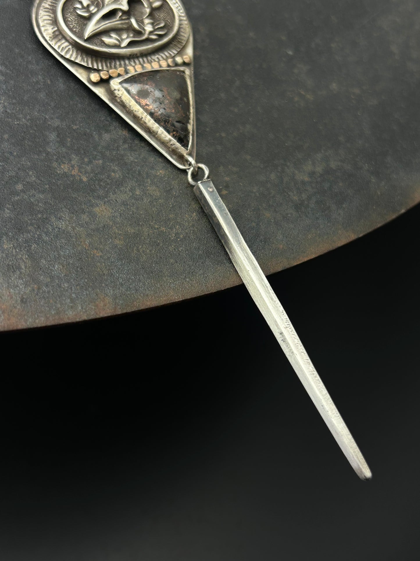 Sterling Silver Raven Skull Necklace with Jasper and Long Spike