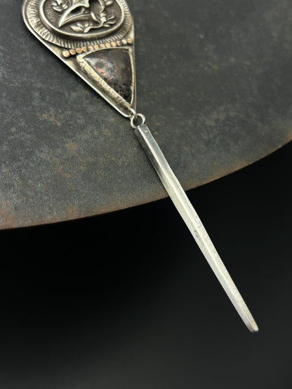 Sterling Silver Raven Skull Necklace with Jasper and Long Spike