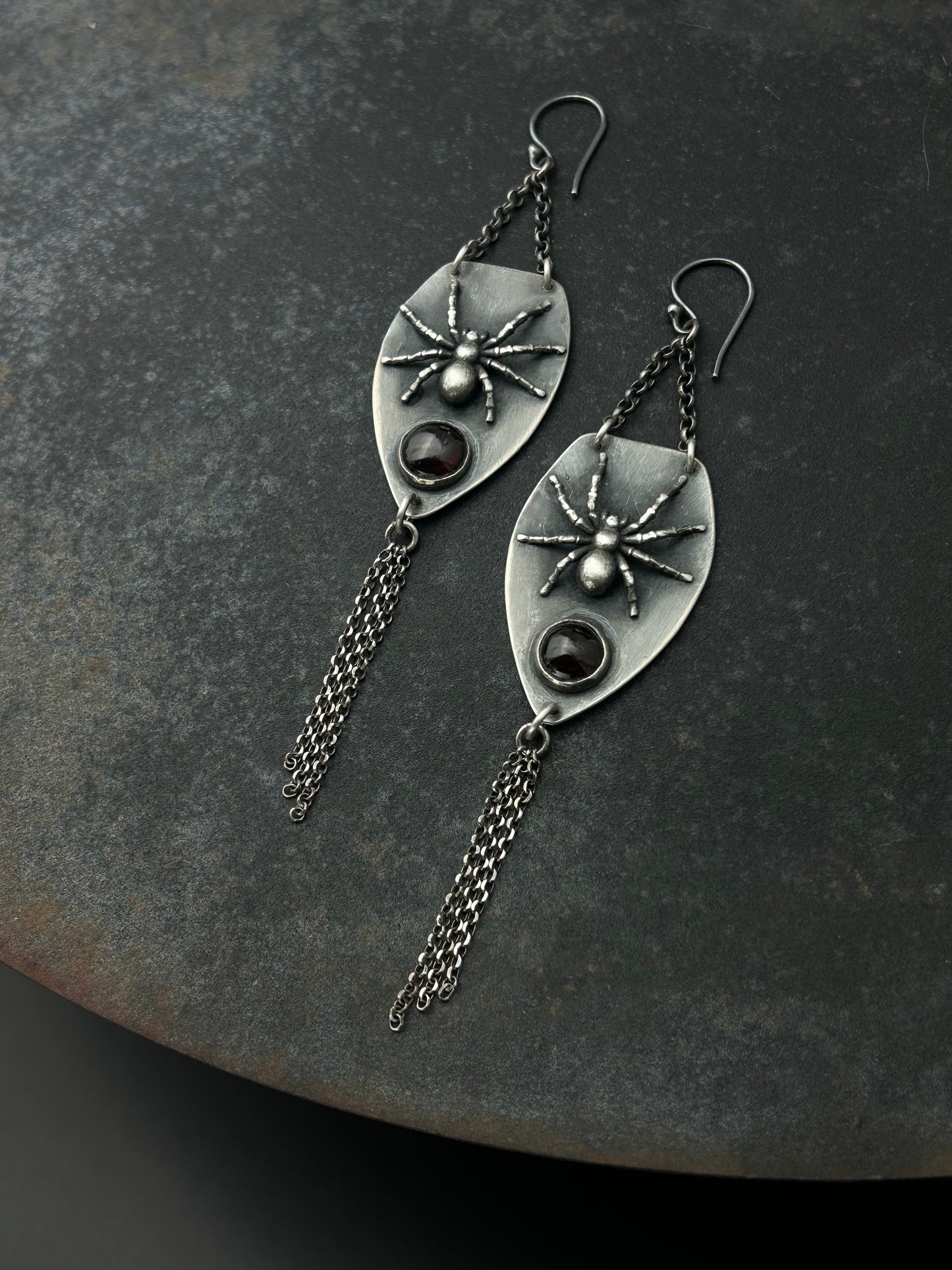 Sterling Silver Tarantula Earrings with Garnets