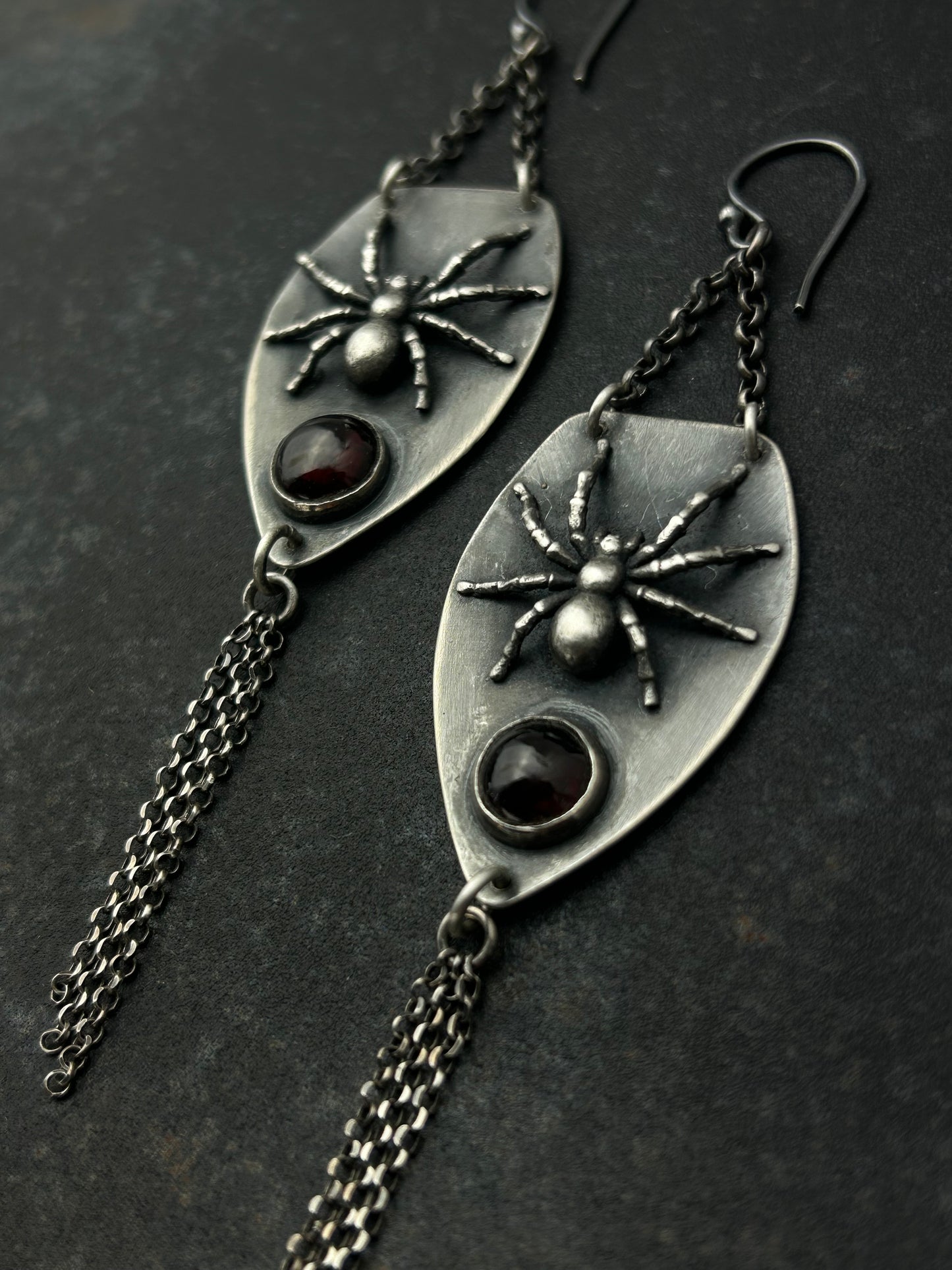 Sterling Silver Tarantula Earrings with Garnets