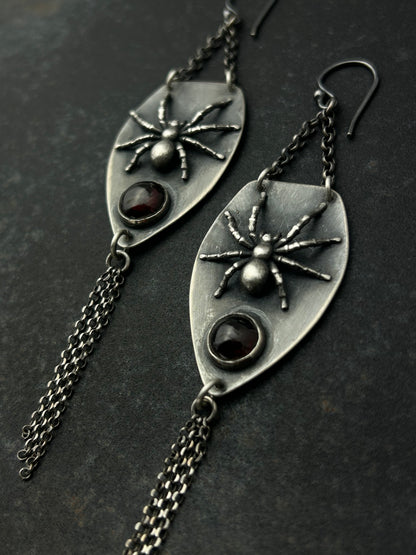 Sterling Silver Tarantula Earrings with Garnets