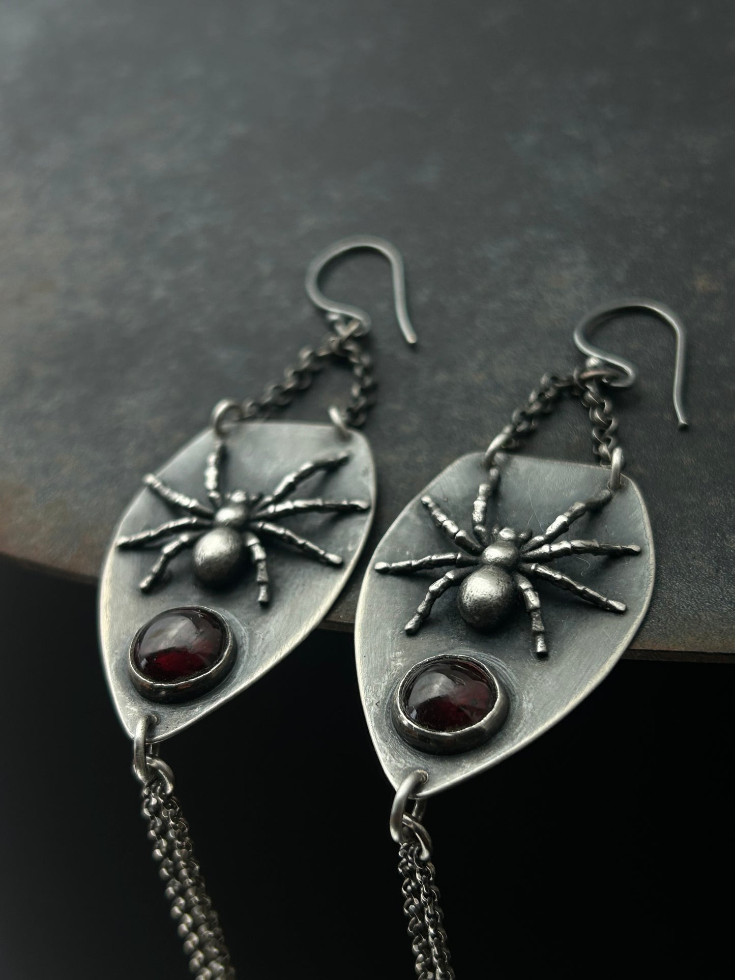 Sterling Silver Tarantula Earrings with Garnets
