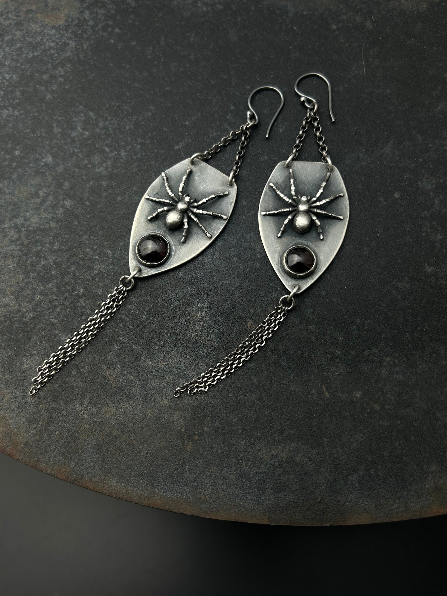 Sterling Silver Tarantula Earrings with Garnets