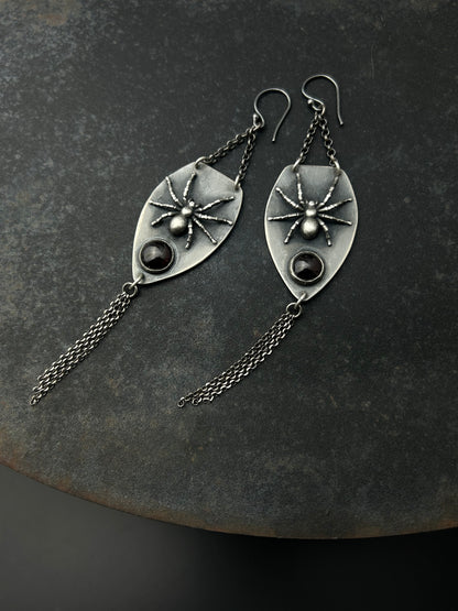 Sterling Silver Tarantula Earrings with Garnets