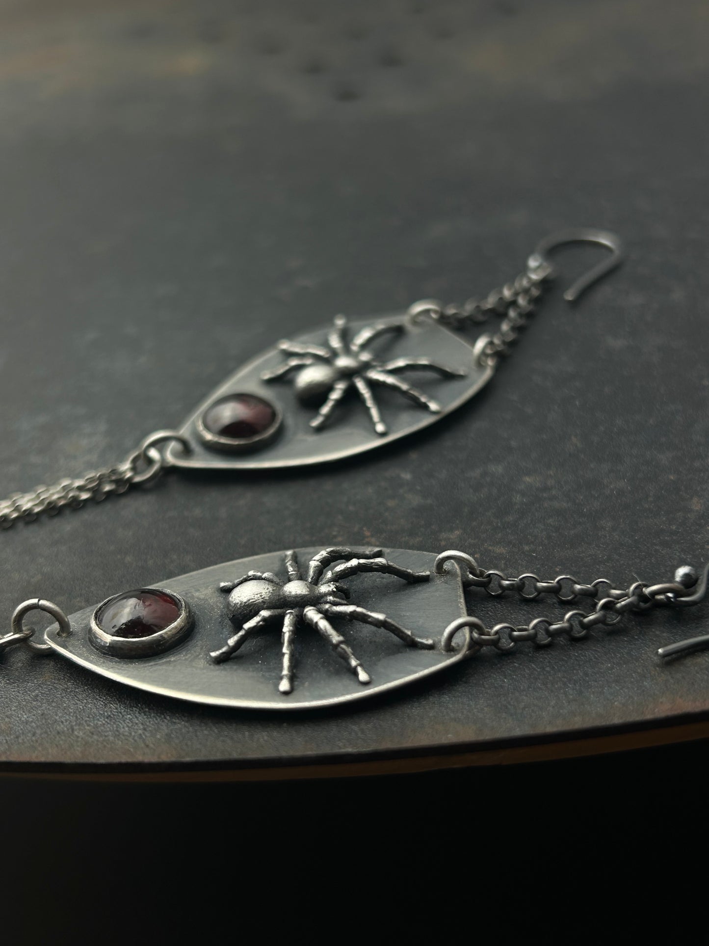 Sterling Silver Tarantula Earrings with Garnets