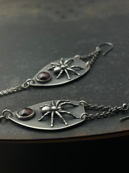 Sterling Silver Tarantula Earrings with Garnets