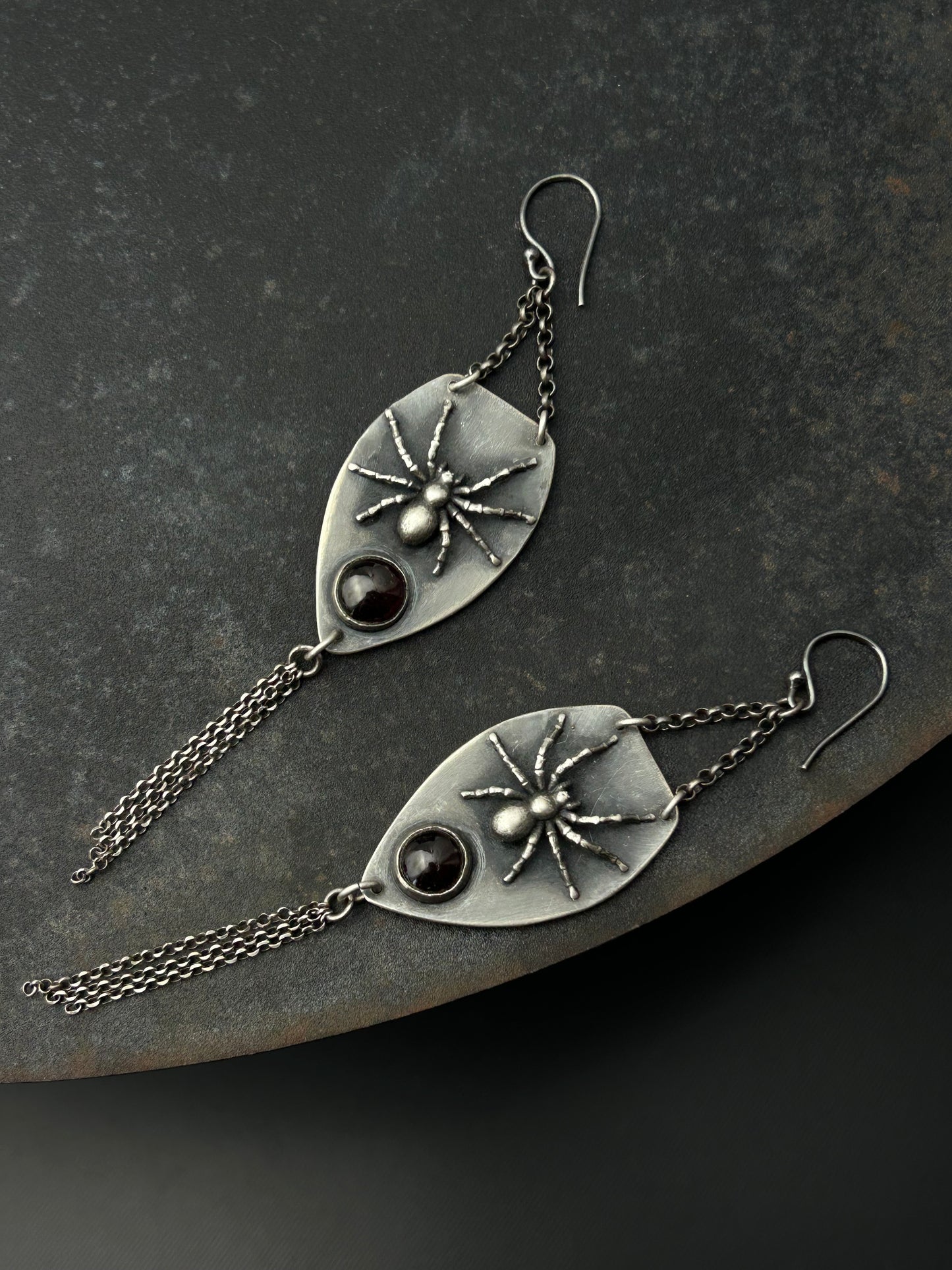 Sterling Silver Tarantula Earrings with Garnets