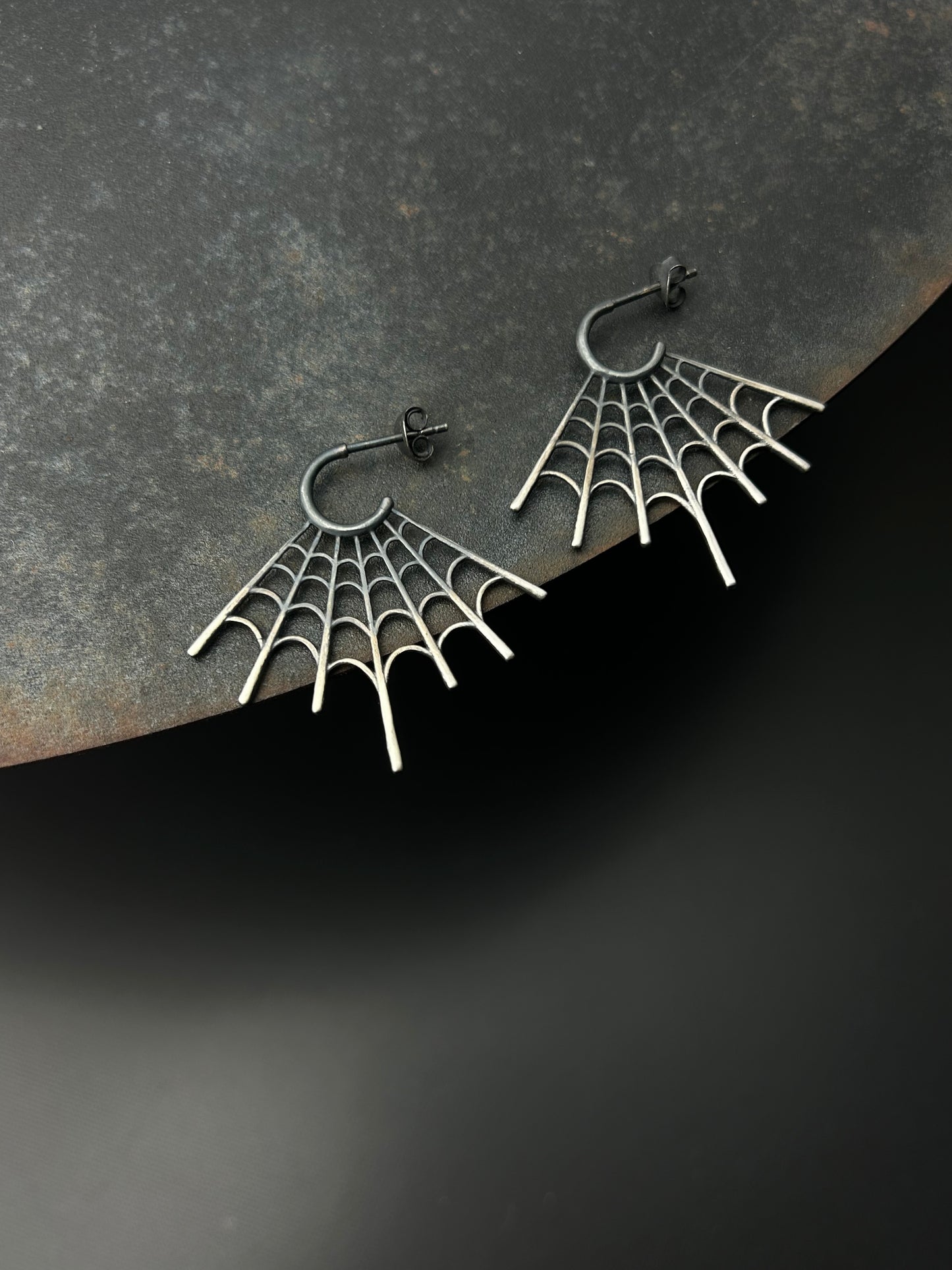 Sterling Silver Spiderweb Hoop Earrings
