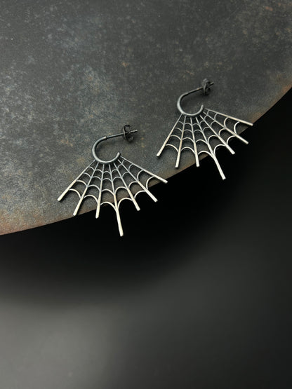 Sterling Silver Spiderweb Hoop Earrings