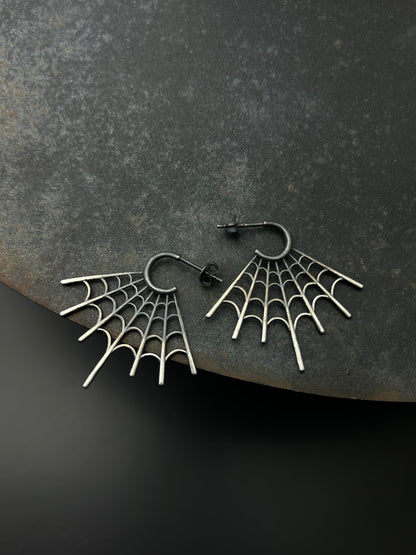 Sterling Silver Spiderweb Hoop Earrings