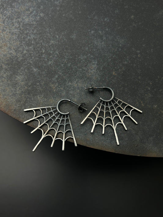Sterling Silver Spiderweb Hoop Earrings