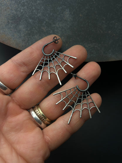 Sterling Silver Spiderweb Hoop Earrings