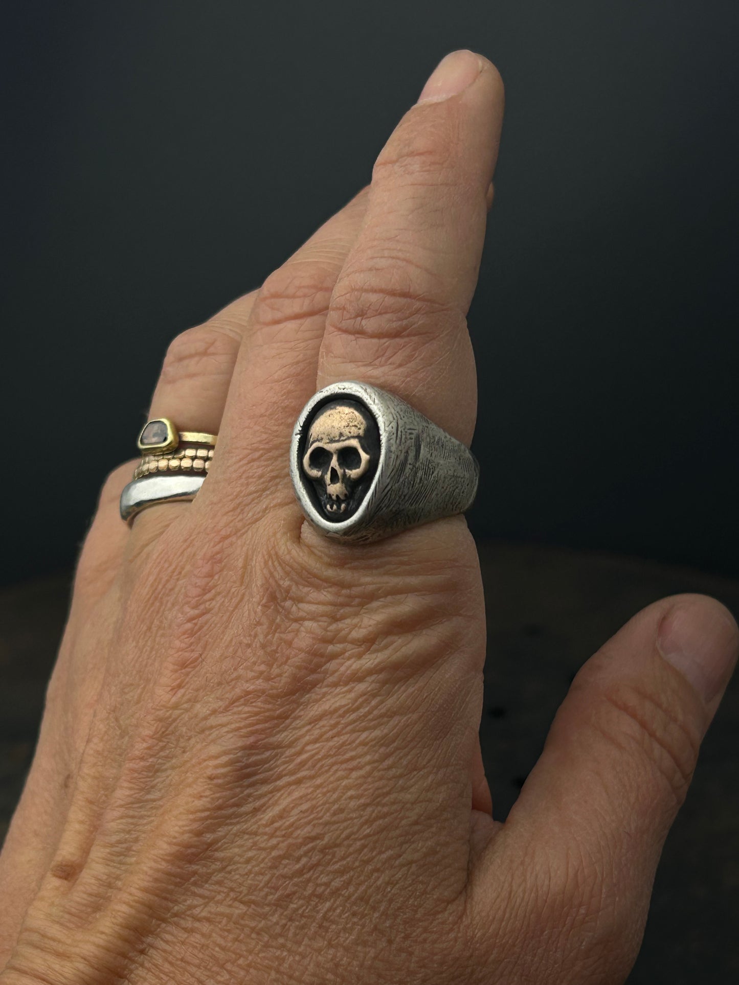 Mixed Metal Memento Mori Ring