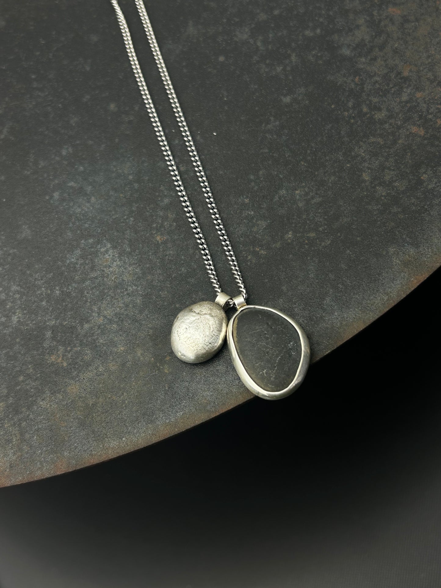 Slate Beach Pebble Necklace with Sterling Silver Nugget