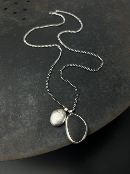 Slate Beach Pebble Necklace with Sterling Silver Nugget