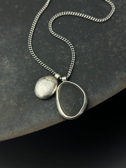 Slate Beach Pebble Necklace with Sterling Silver Nugget