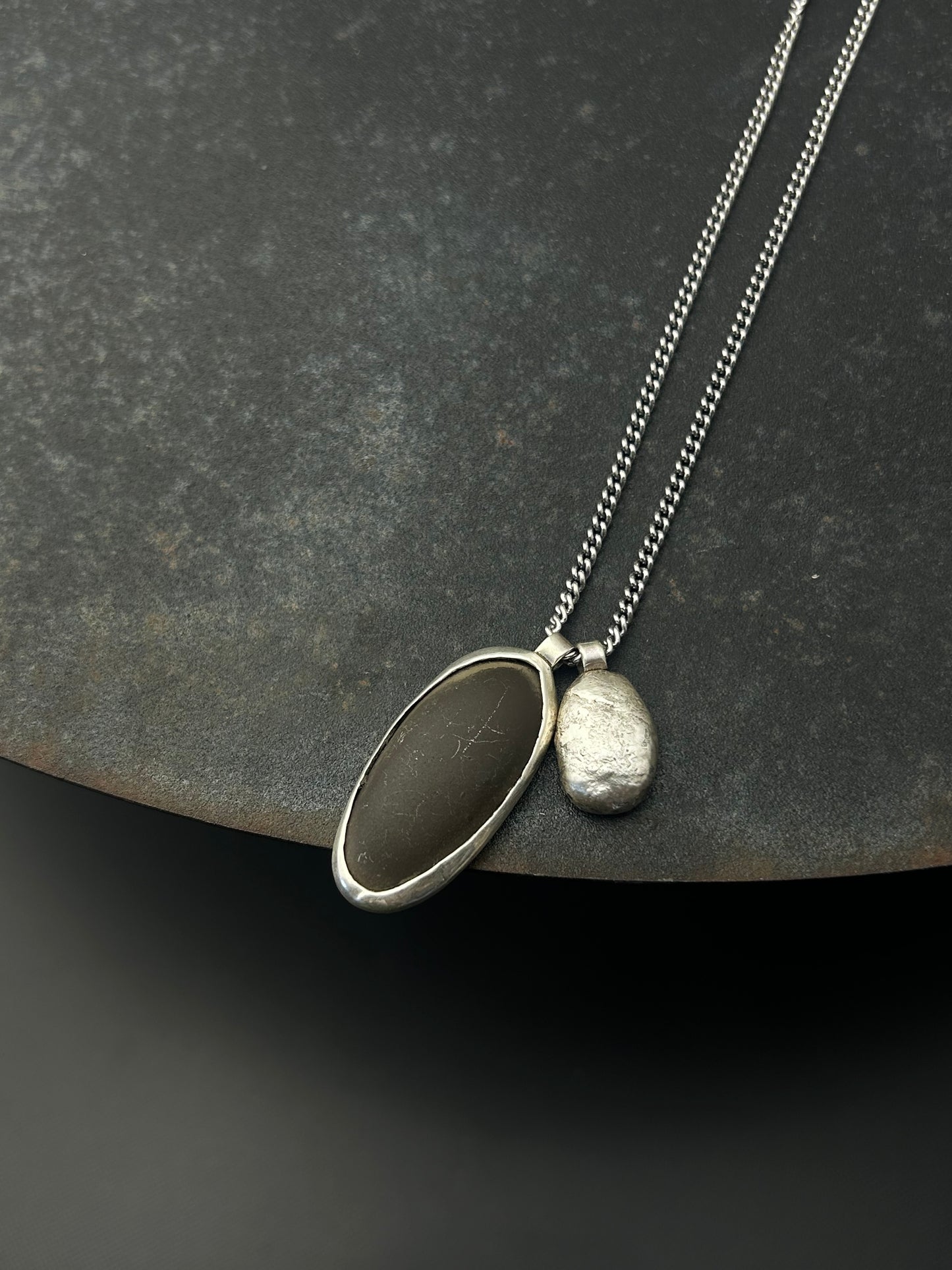 Espresso Beach Pebble Necklace with Sterling Silver Nugget