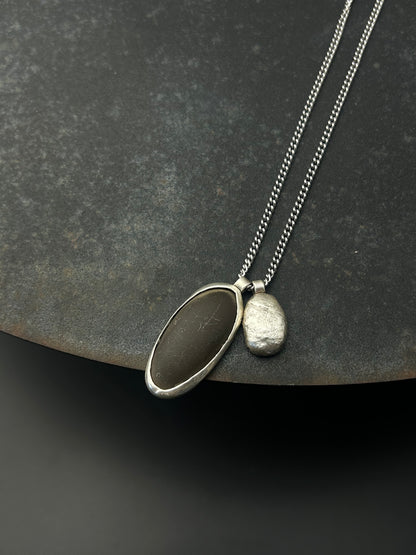 Espresso Beach Pebble Necklace with Sterling Silver Nugget