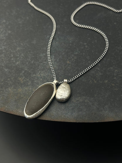 Espresso Beach Pebble Necklace with Sterling Silver Nugget