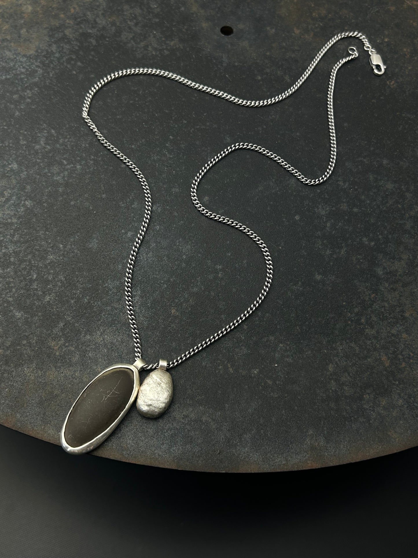 Espresso Beach Pebble Necklace with Sterling Silver Nugget