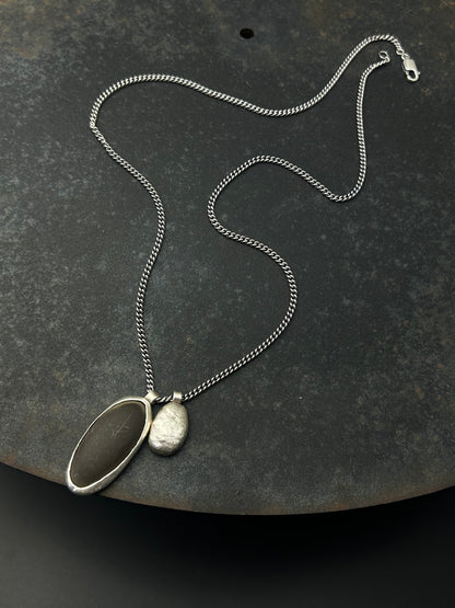 Espresso Beach Pebble Necklace with Sterling Silver Nugget