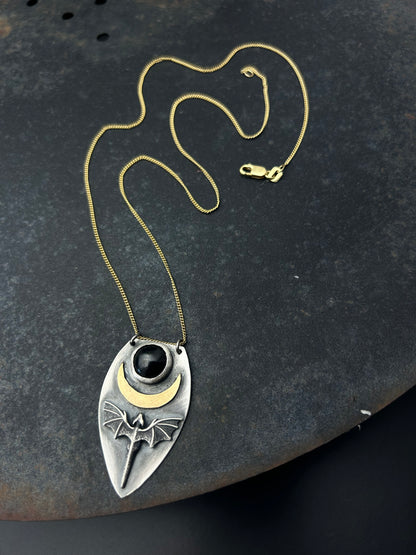 Sterling Silver Dragon Necklace with Bronze Moon and Granet