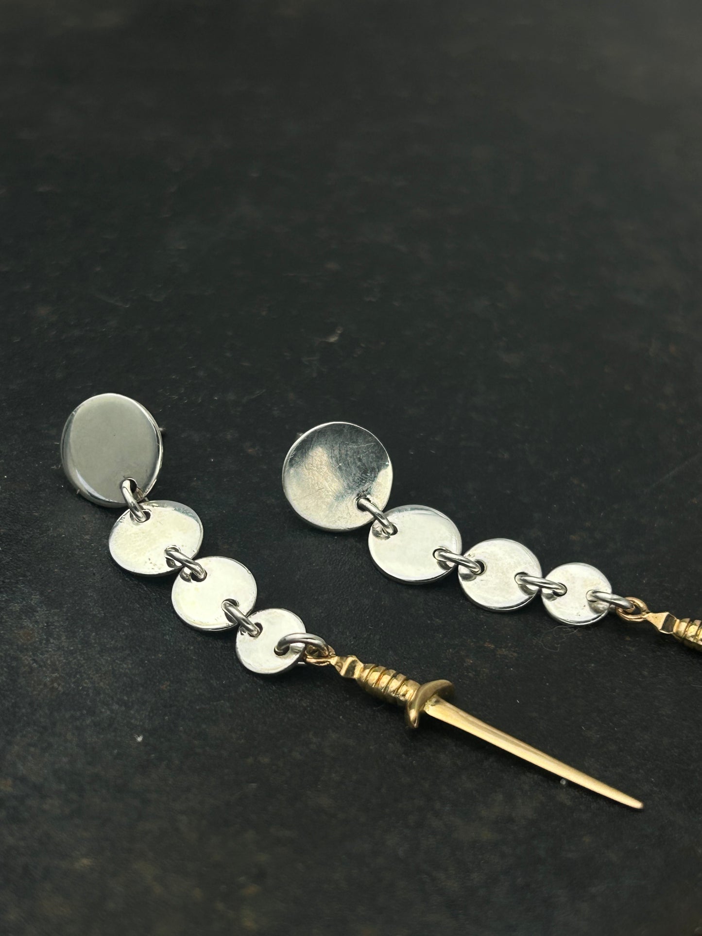Sterling Silver Circle Post Earrings with Bronze Swords