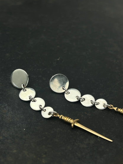 Sterling Silver Circle Post Earrings with Bronze Swords