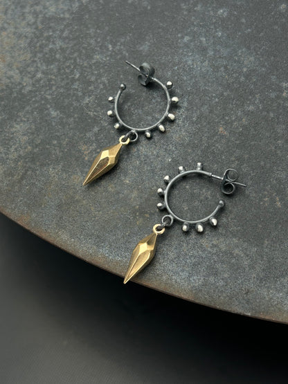 Sterling Silver Granulation Hoop Earrings with Faceted Bronze Spikes