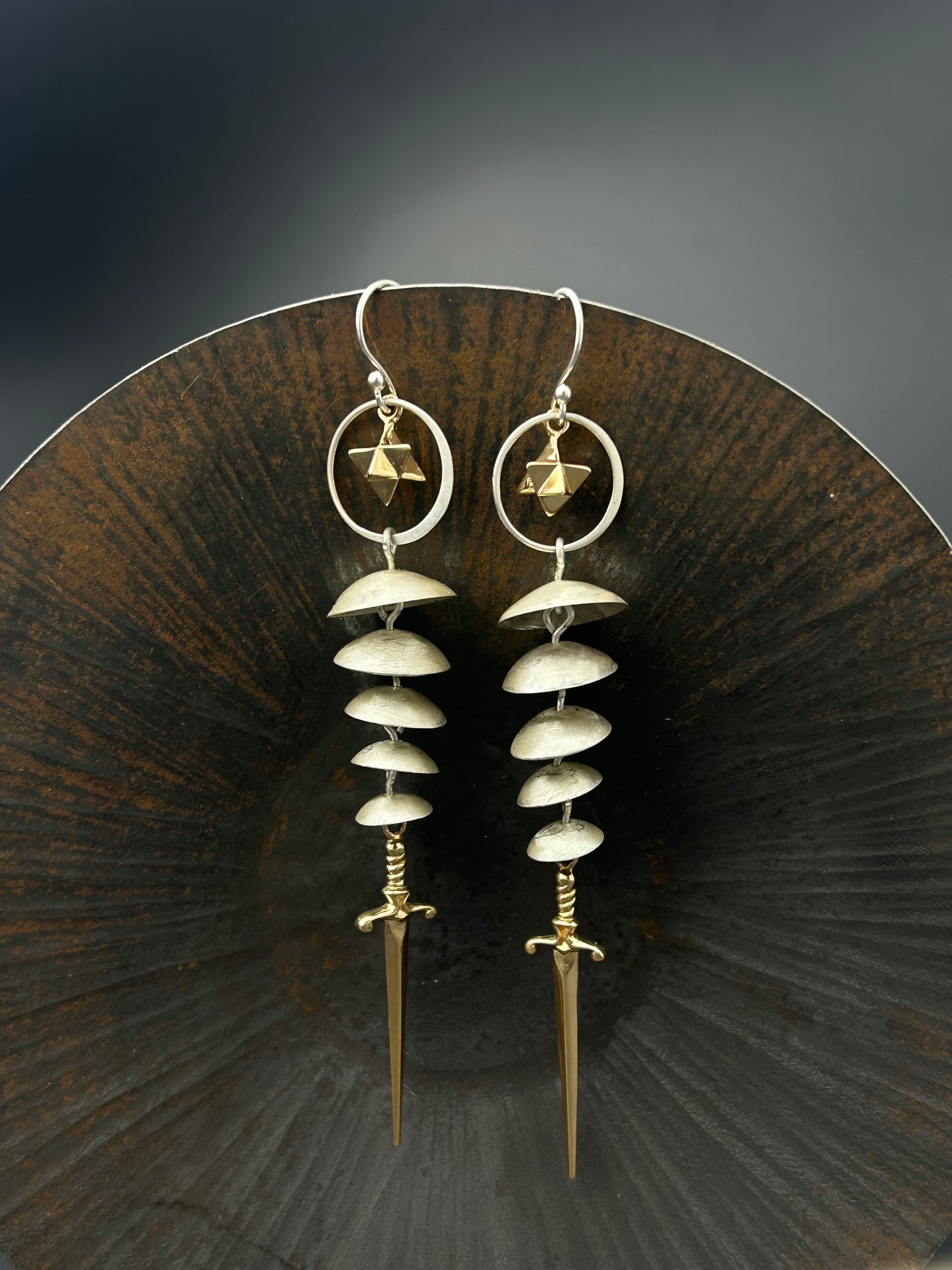 Merkaba Sacred Geometry Earrings with Swords
