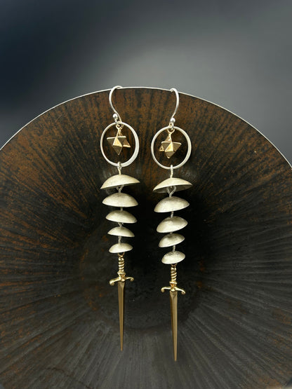 Merkaba Sacred Geometry Earrings with Swords