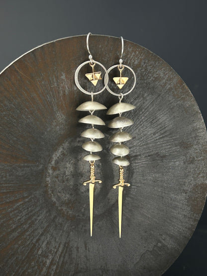 Merkaba Sacred Geometry Earrings with Swords