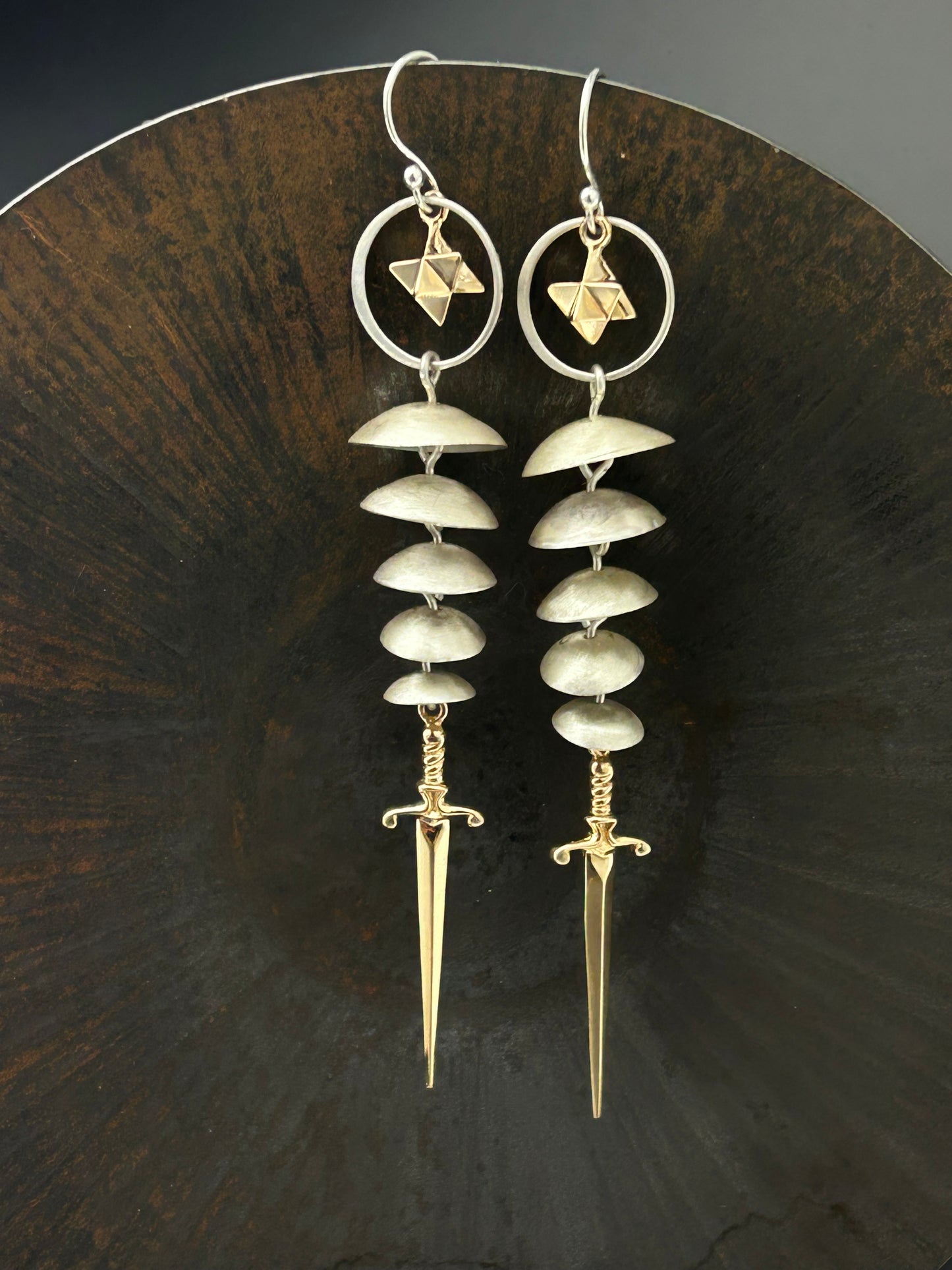 Merkaba Sacred Geometry Earrings with Swords