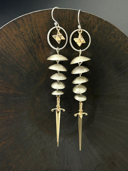 Merkaba Sacred Geometry Earrings with Swords