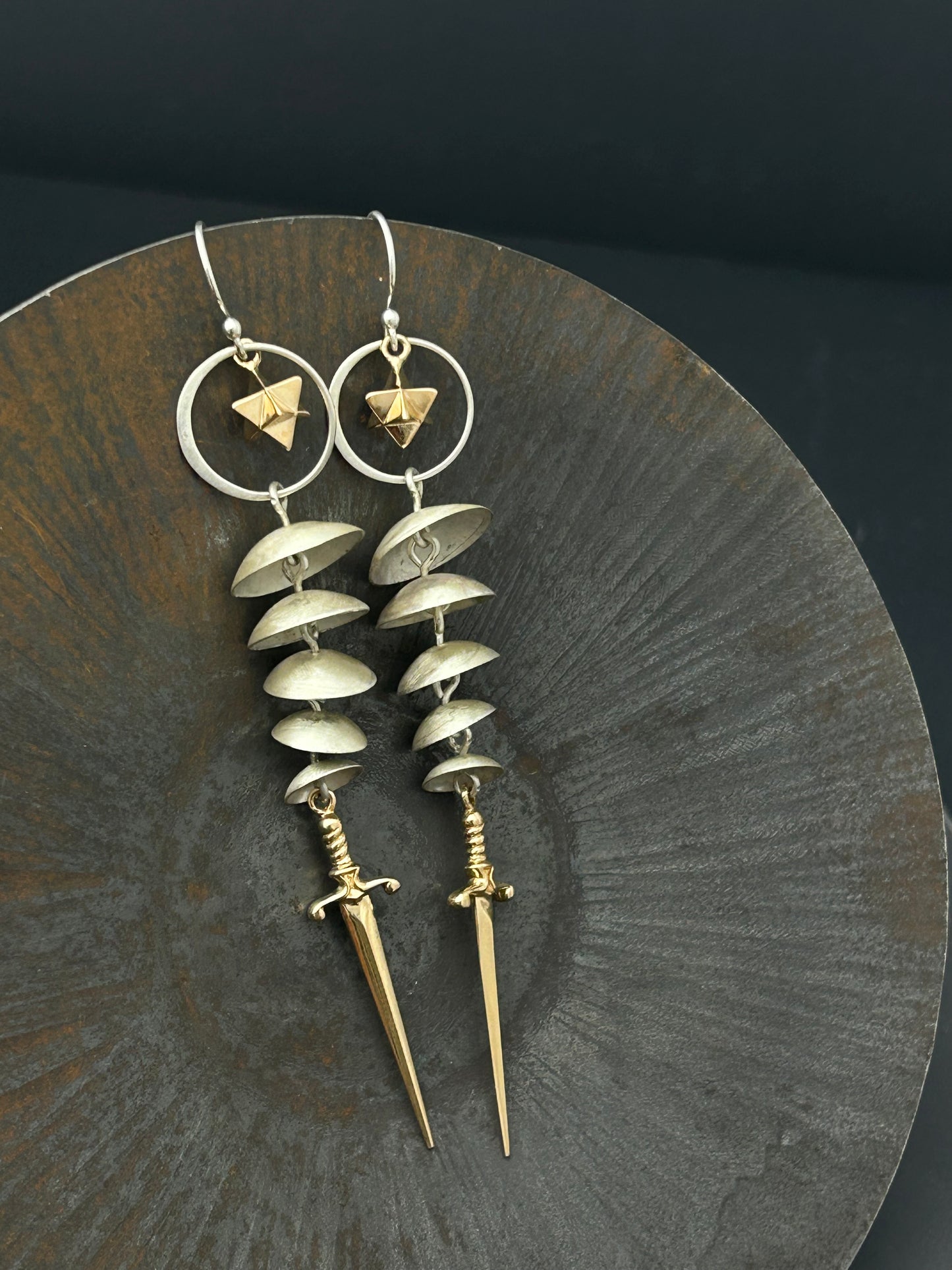 Merkaba Sacred Geometry Earrings with Swords